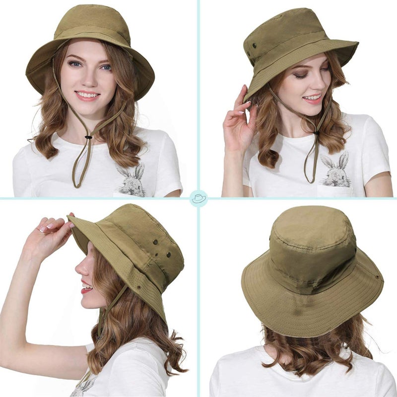Taeku Sun Hat, Unisex Wide Brim Bucket Hat Sun Protection Cap Breathable Boonie Hat for Fishing Hiking Gardening Safari (Khaki) - Image 4